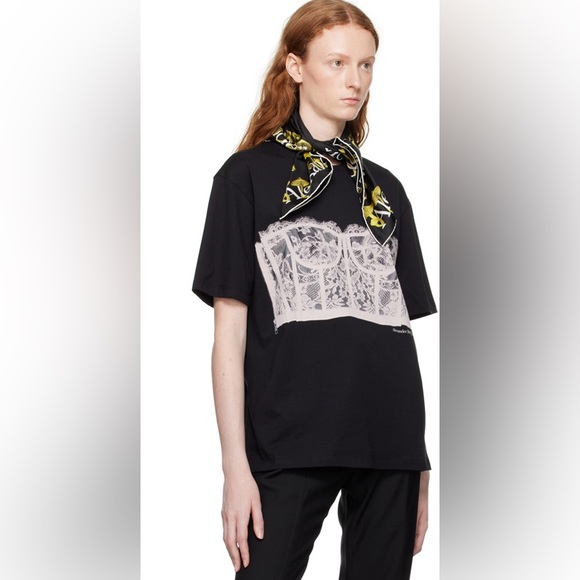 NWT 🍄 Alexander McQueen black mushroom silk square twill scarf - Picture 3 of 10